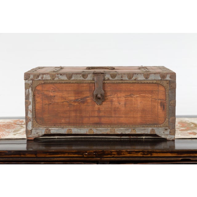 19th Century Indian Wooden Box with Brass Details and Distressed Patina For Sale In New York - Image 6 of 11