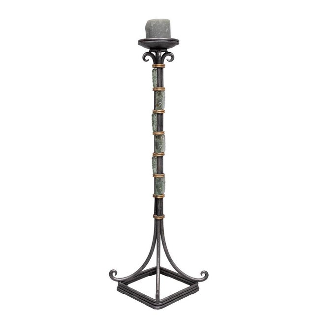 Gold Wrought Iron Candleholder with Beads, Denmark, 1970s For Sale - Image 8 of 10