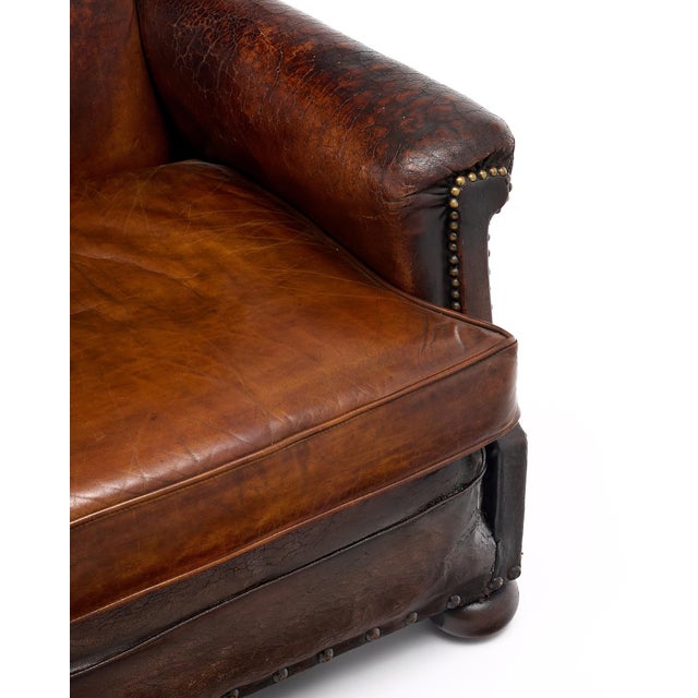 1940s French Vintage Leather Club Chair For Sale - Image 5 of 9