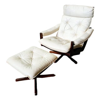 Set of Vintage Norwegian Rosewood Relax Armchair and Ottoman, 1970 For Sale