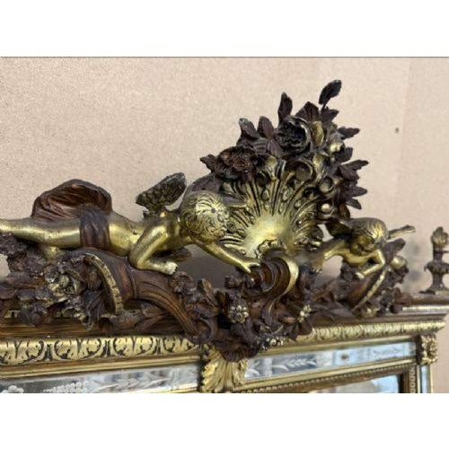 Large 19th Century Antique French Painted and Gilt Mirror For Sale - Image 4 of 7
