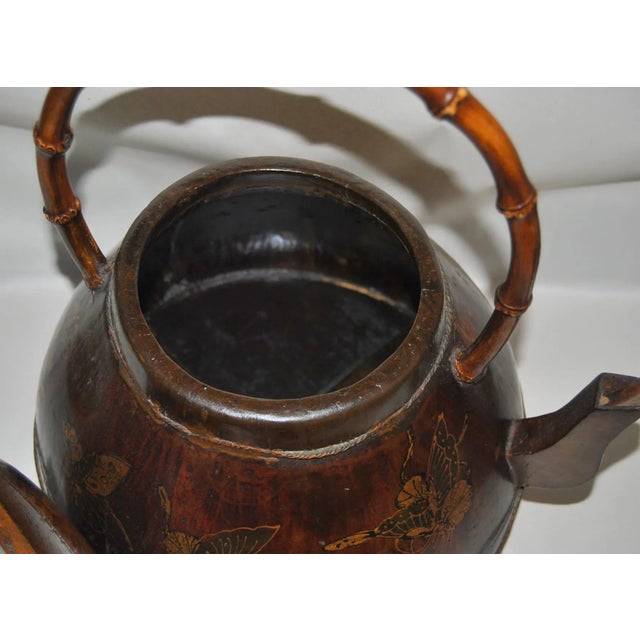 Antique Gilt Rosewood Kettle or Teapot With Butterflies and Flowers, 19th Century For Sale - Image 9 of 13