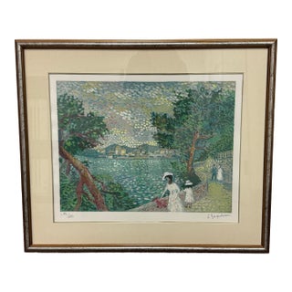 Vintage Lucien Neuquelman "Sunday in the Park" Signed Lithograph Edition 194/250 For Sale