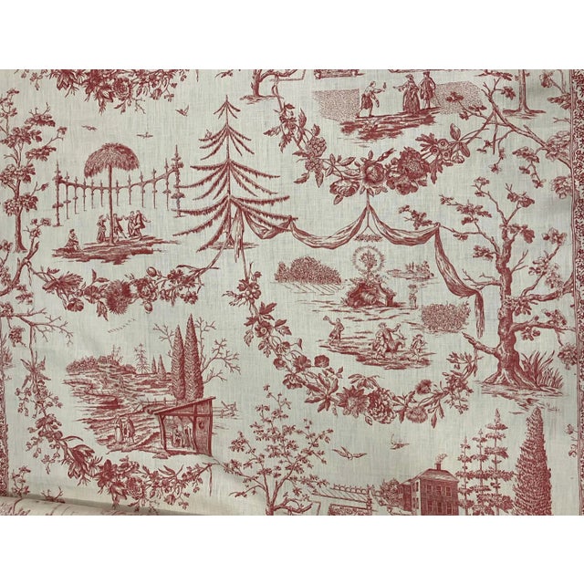 4 Yards Brunschwig & Fils Red Toile Linen For Sale