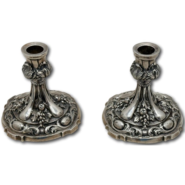 Antique Fine & Beautiful Victorian Tiffany & Company Heavy Solid Cast Silverplate Candlesticks - A Pair For Sale - Image 15 of 18