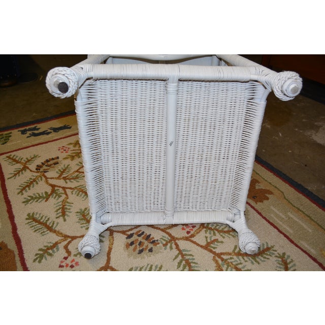 Vintage White Wicker Square Side / End Table With Lower Shelf For Sale - Image 13 of 13
