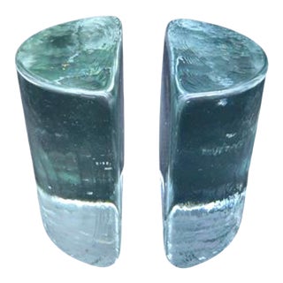 Vintage Blenko Half Moon Bookends - a Pair For Sale