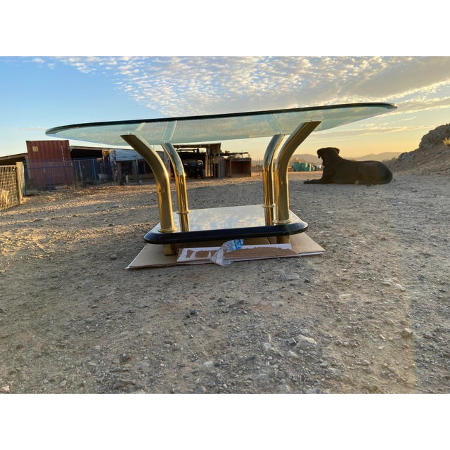 1980s Vintage Postmodern Karl Springer Style Brass Tusks Coffee Cocktail Table MCM For Sale - Image 5 of 18