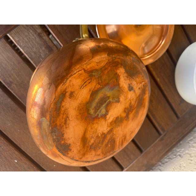 1980s Farmhouse Copper Double Boiler Porcelain Insert, & Brass Handles For Sale - Image 5 of 7