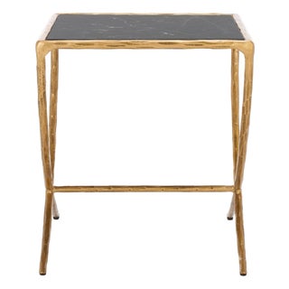 Debbie Square Metal Accent Table in Brass with Black Marble Top For Sale