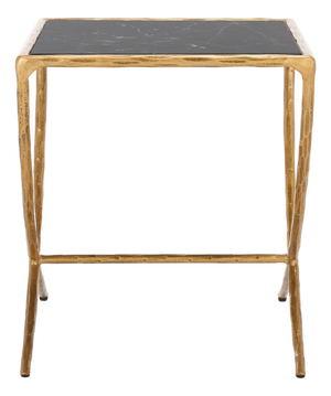 Debbie Square Metal Accent Table in Brass with Black Marble Top