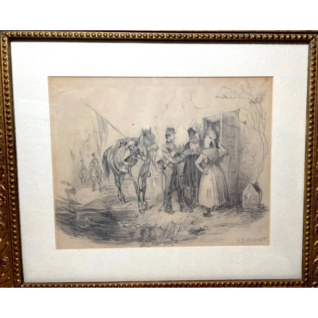 Figurative Antique 19th Century Original Bud Cornet Military Figural Sketch Pencil Drawing For Sale - Image 3 of 14