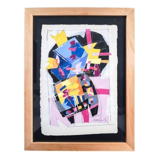 Ugo Nespolo, TV Set, Acrylic on Paper, Framed For Sale