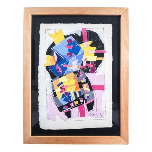 Ugo Nespolo, TV Set, Acrylic on Paper, Framed For Sale