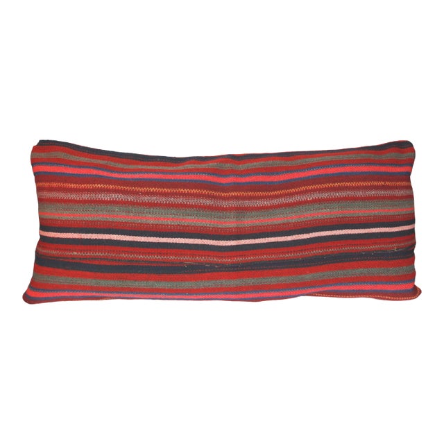 Turkish Flatweave Kilim Stripe Design Pillow Cover -20''x46'' For Sale