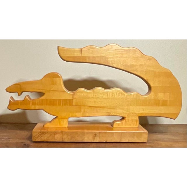 Handcrafted Solid Wood Alligator / Crocodile Sculpture For Sale - Image 9 of 14