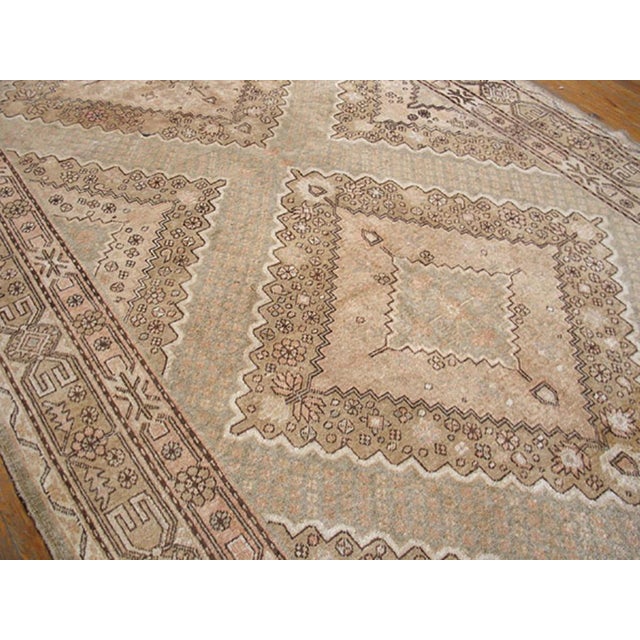 Asian 1930s Tan Ecru Diamond Antique Central Asian Khotan Rug 6'9" X 12'9" Handknotted Wool Carpet For Sale - Image 3 of 6