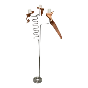 1990s Machine Chrome & Copper 3 Arm Artist Signed Abstract Sculptural Candelabra