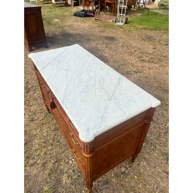 Mid 19th Century French 19th Century Louis XVI Carrara Marble Top Chest of Drawers For Sale - Image 5 of 6