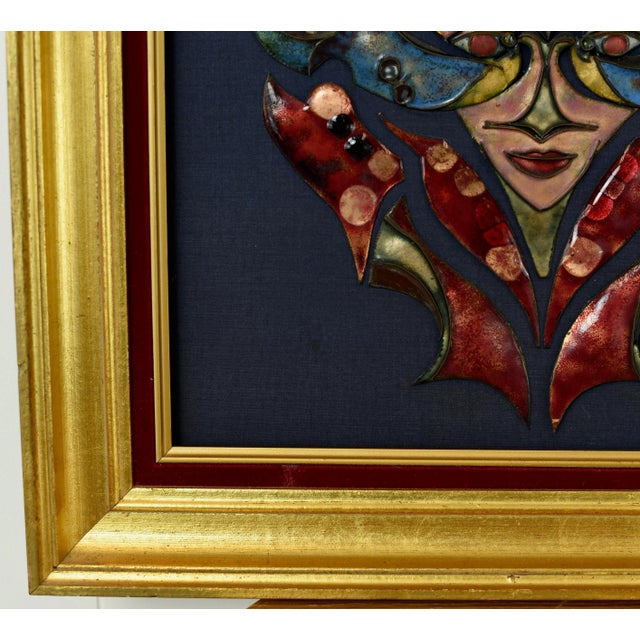 Metal Mid Century Modern Copper Enamel Face Mask Sculpture For Sale - Image 7 of 11