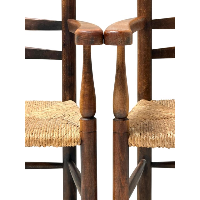 Rustic Dutch Ladder Back Armchairs in Patinated Beech, 1900s, Set of 2 For Sale - Image 4 of 13