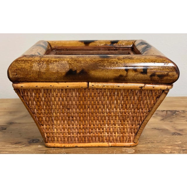 Chinoiserie Vintage Scorched Bamboo and Cane Planter For Sale - Image 3 of 7