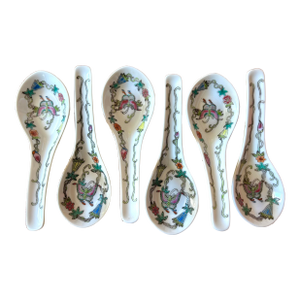 Mid 20th Century Asian Butterfly Floral Soup Spoons - Set of 6