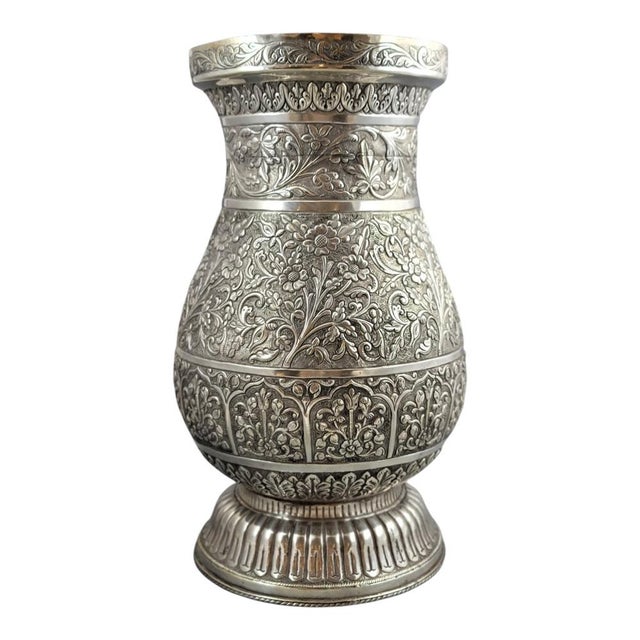 Large Indian Silver Vase For Sale - Image 3 of 16