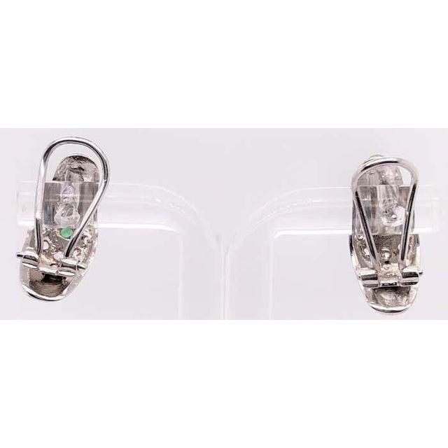 Metal 18 Karat White Gold Earrings Emerald Center With Diamond Accents French Back For Sale - Image 7 of 8