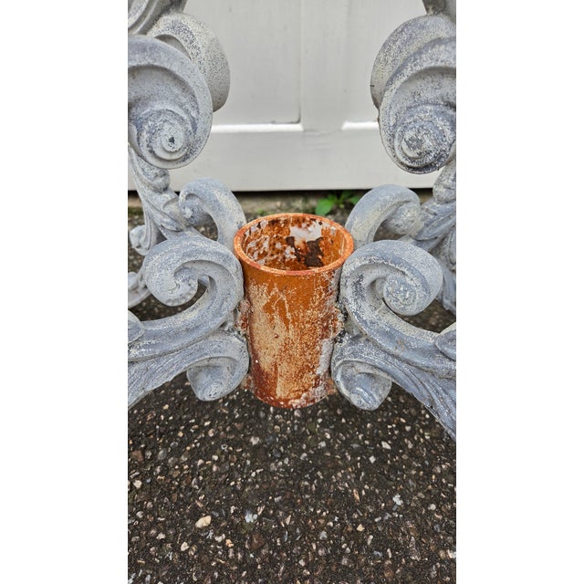Vintage Rococo-Style Painted Cast-Iron Pedestal Table With Round Glass Top For Sale - Image 11 of 15