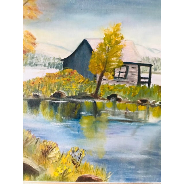 Unsigned vintage painting in a white wood frame