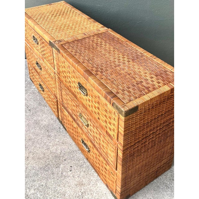 Late 20th Century Vintage Woven Rattan Chest of Drawers - Set of 2 For Sale - Image 5 of 18
