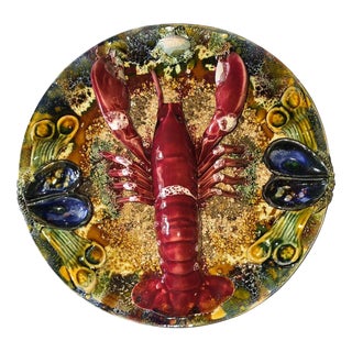 Large Majolica Trompe Loeil Platter with Lobster Decoration, 1950 For Sale