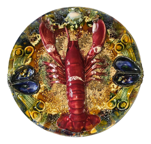 Large Majolica Trompe Loeil Platter with Lobster Decoration, 1950