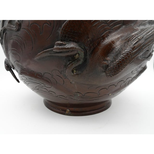 Large Japanese Meiji Bronze Planter with High Relief Cranes, 1890s For Sale - Image 15 of 18