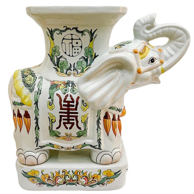 Ceramic Mid 20th Century Hollywood Regency Style Chinoiserie Elephant Garden Stools - A Pair For Sale - Image 7 of 15
