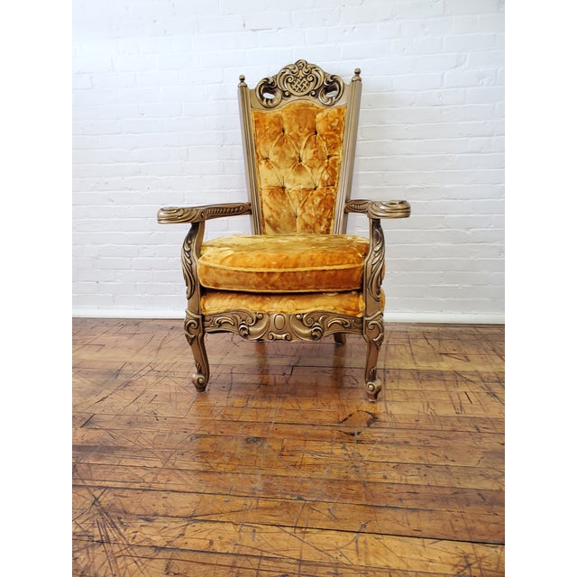 Vintage Baroque Hollywood Regency Gold and Yellow Crushed Velvet Chair