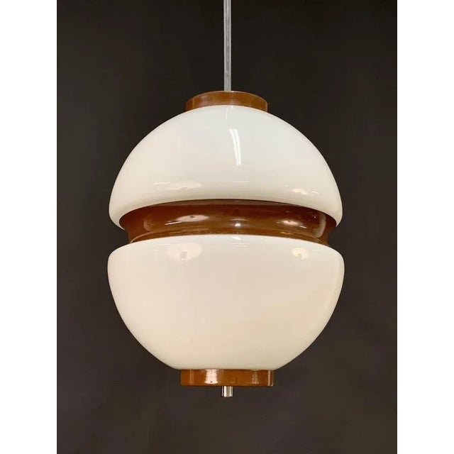 1970s Mid-Century Italian Lattimio Glass and Brown Enamelled Aluminum Chandelier, 1970s For Sale - Image 5 of 13