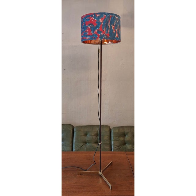 Danish Teak Adjustable Floor Lamp with Brass Tripod Base, 1960s For Sale - Image 9 of 9