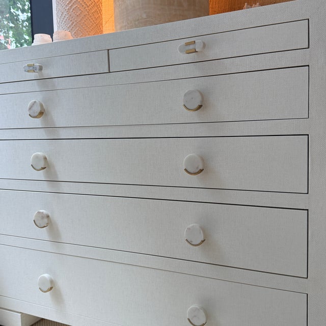 Wood Villa & House Frances Chiffon White Lacquered Grasscloth Dresser For Sale - Image 7 of 9