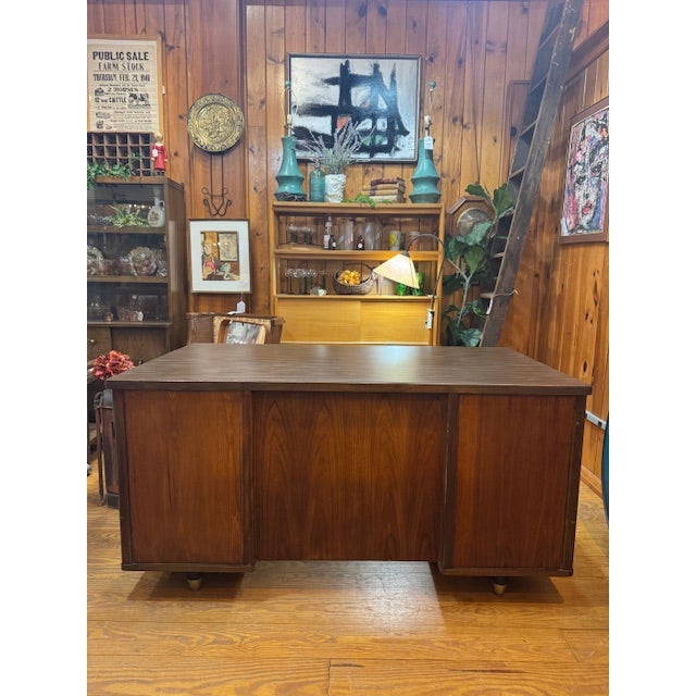 1960's Mid Century Modern Walnut Executive Tanker Desk For Sale - Image 4 of 11