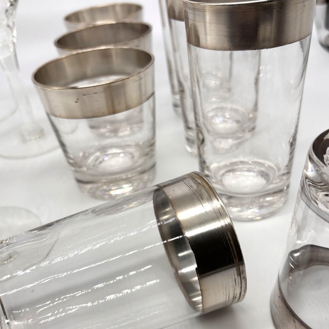 1950s Dorothy Thorpe Silver Band Barware Set -Martini Highball Lowball Glasses - 12 Pieces For Sale In New York - Image 6 of 11