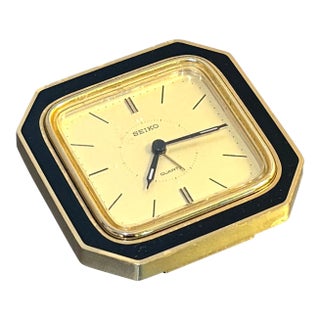 Seiko 1990s Postmodern Gold Folding Travel Clock For Sale