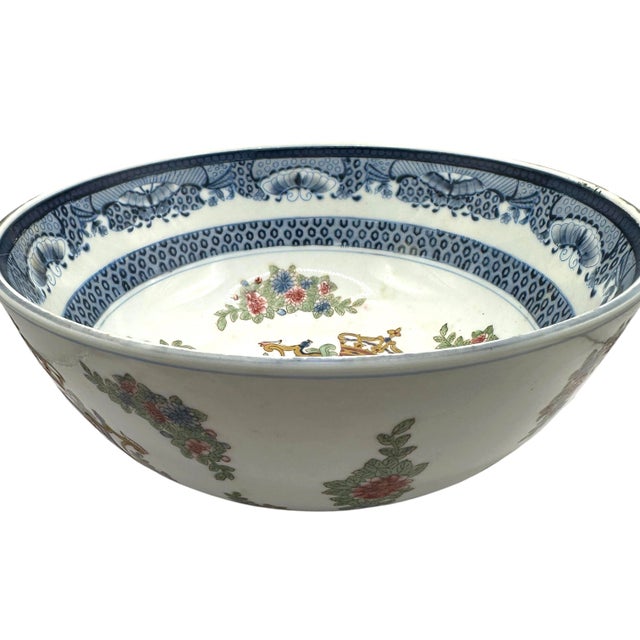 Vintage Blue and White Chinoiserie Porcelain Crown Bowl For Sale - Image 9 of 12