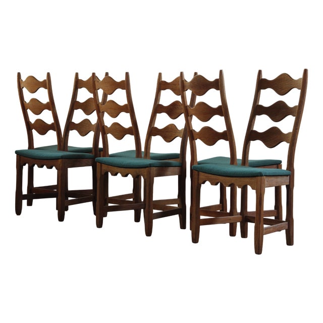 Vintage Danish Ladderback Oak Chairs by Henning Kjærnulf, 1960s, Set of 6 For Sale