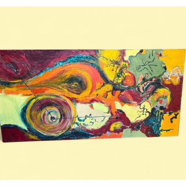 Large Abstract Forms Acrylic Painting Canvas Unframed Multicolor signed not framed W47 x H24