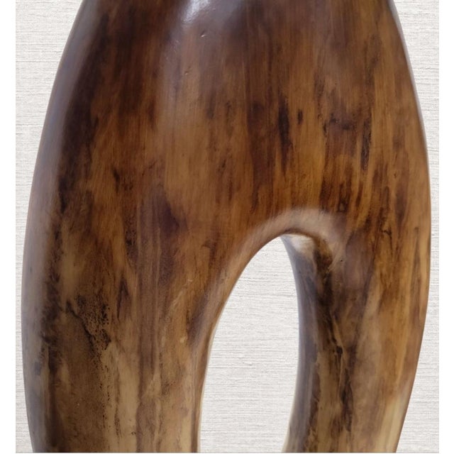 Brown Vintage Extra Tall Organic Wood and Bone Mid Century Modern Open Oval Black Shade Table Lamps - a Pair For Sale - Image 8 of 15