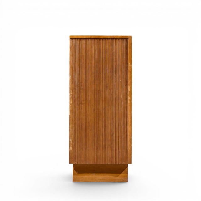 Brown Saltman Paul Frankl for Brown Saltman Mid Century Oak and Brass Highboy Dresser For Sale - Image 4 of 8