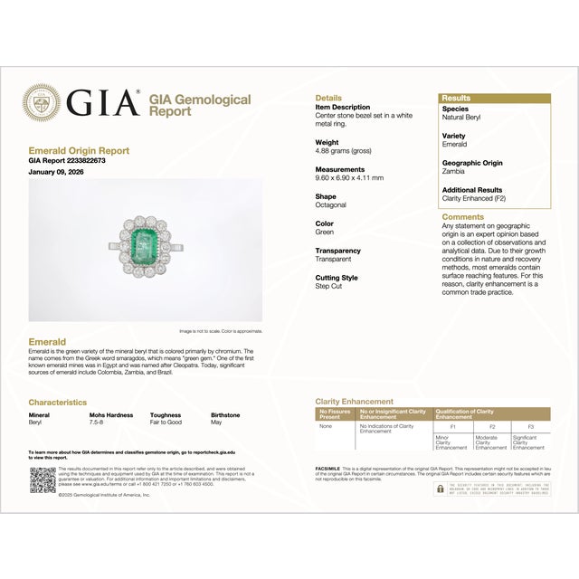 Gia Certified Natural 3.10Cts vs F Diamond Emerald 18k Solid Gold Milgrain Bezel Halo Ring, Size 6.5 For Sale - Image 14 of 14