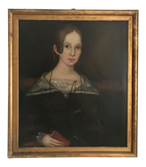 Mid 19th Century American Folk Art Portrait Oil Painting Attributed to Ammi Phillips, Framed